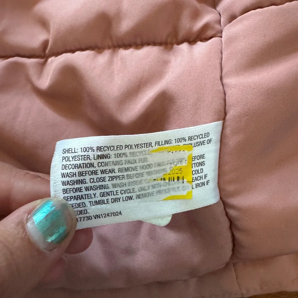 Cat & Jack Girls Pink Parka Jacket Faux Fur Hood Sherpa Lined Winter Coat Size 8